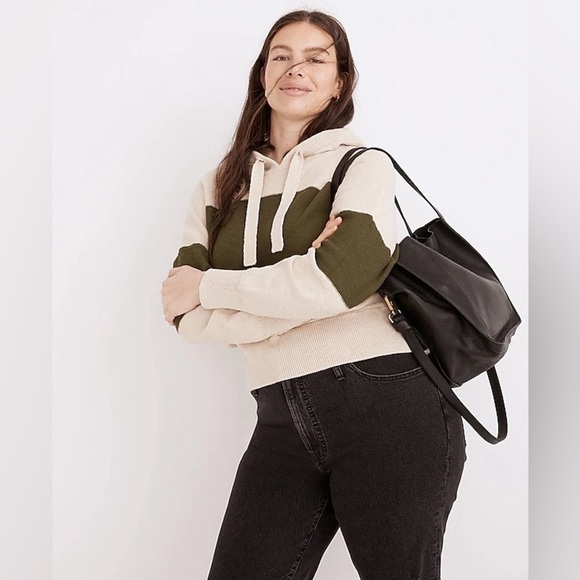 NWT Madewell Clairview Hoodie Sweater in Colorblock, Heather Artichoke, Size XS - Picture 3 of 10